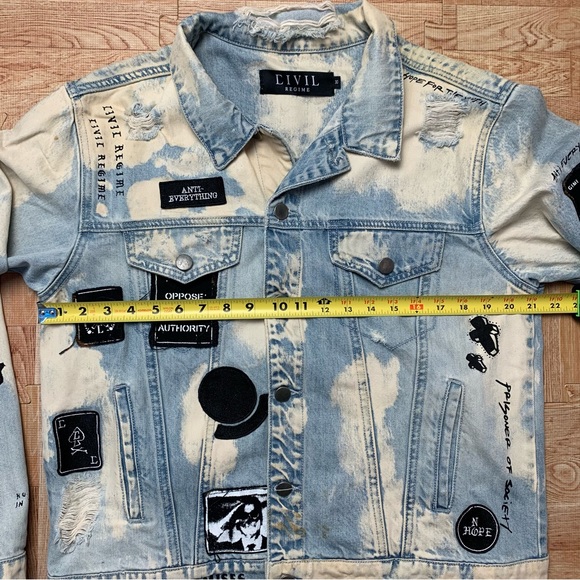 Civil Regime Denim Jacket Patches Thrashed Size 30 Faded Blue Jean Grunge Punk - Picture 4 of 11